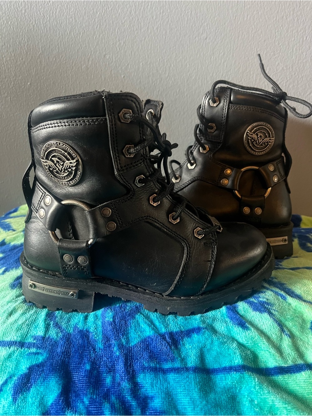 Milwaukee Leather Black Military Harness Combat Boots